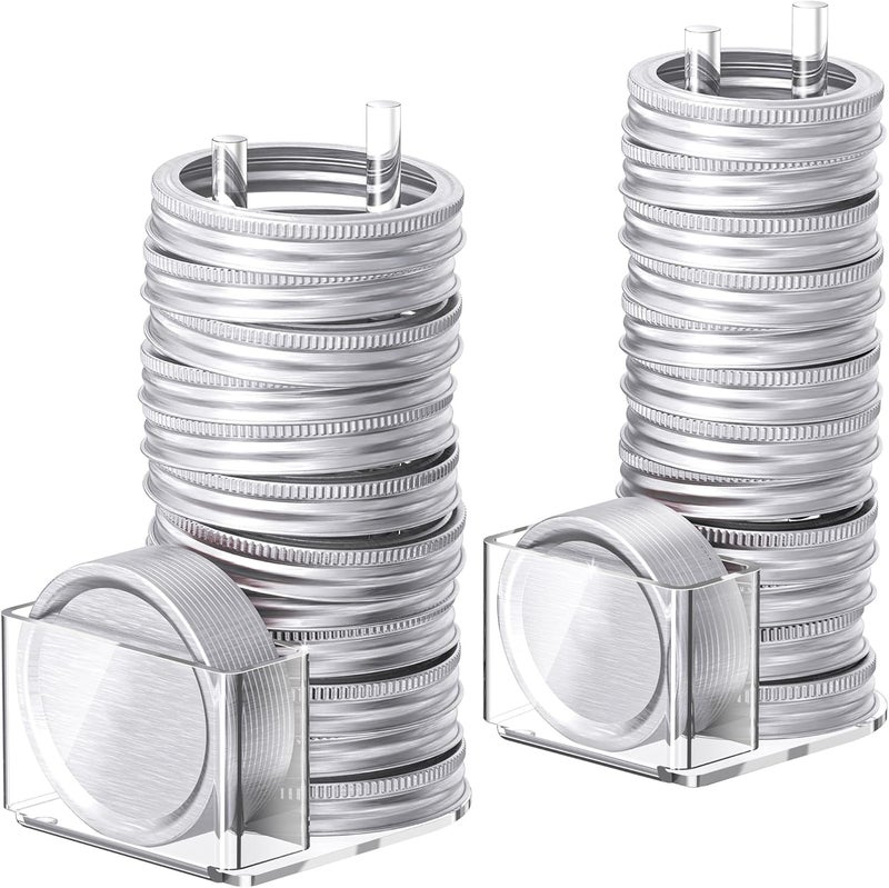 TOWARDFUN Store Mason Jar Lid Storage Organizer, Space-Saving Holder for Mason/Canning Lids, Easy Access Rack for 12 Wide & 12 Regular Mouth Lids and Rings Inside Cabinet, Countertop (Acrylic) - Image 1